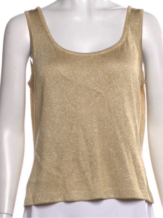 St. John Tops - St John Gold Shimmer Tank Top - Women's Sleeveless Scoop Neck